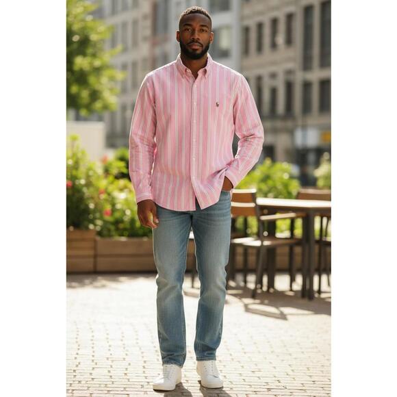 Ralph Lauren Classic Fit Pink Striped Button Down Shirt Men’s Size 18 XL - Picture 3 of 6